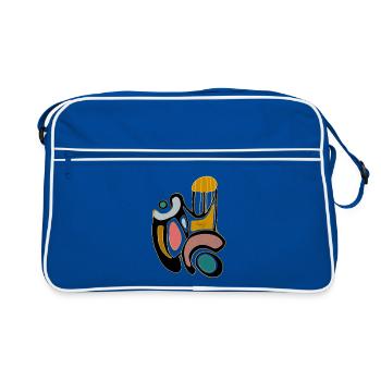 Abstrakte Farbformen mit organischen Linien - Retro Tasche - Blau/Weiß - Vorne