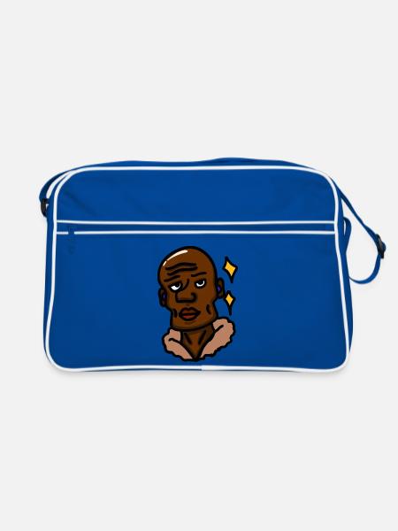 Selbstbewusster Schwarzer Mann Cartoon-Porträt - Retro Tasche - Blau/Weiß