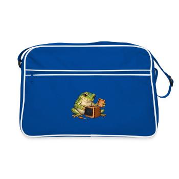Frosch baut eine Lochkamera - Retro Tasche - Blau/Weiß - Vorne