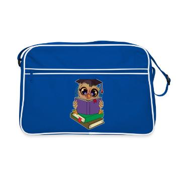 Lese Eule mit Büchern - Retro Tasche - Blau/Weiß - Vorne