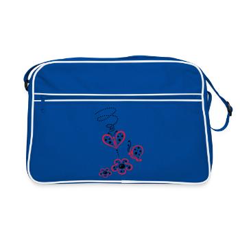 Fleurs et papillons, style coccinelle. - Sac Retro - bleu/blanc - Devant