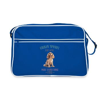 Cocker Spaniel und Wein machen alles fein - Retro Tasche - Blau/Weiß - Vorne