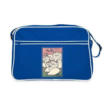 Seerosen Illustration – Ruhe & Natur - Retro Tasche - Blau/Weiß - Vorne