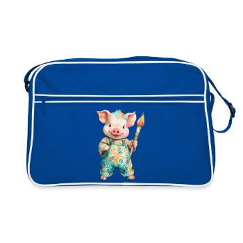Colorful Pig with Brush - Retro Bag - blue/white - Front