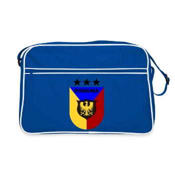 Romania Wappen Dreifarbig Schild - Retro Tasche - Blau/Weiß - Vorne