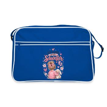 Große Schwester Botschaft mit Häschen - Retro Tasche - Blau/Weiß - Vorne