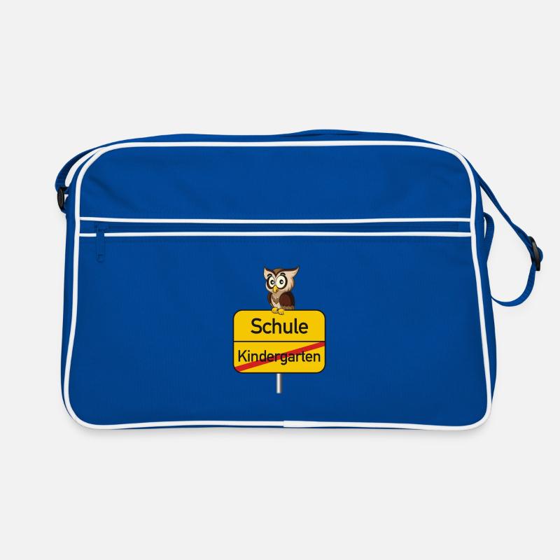 Schule Kindergarten Einschulung Eule Ortsschild Retro Tasche