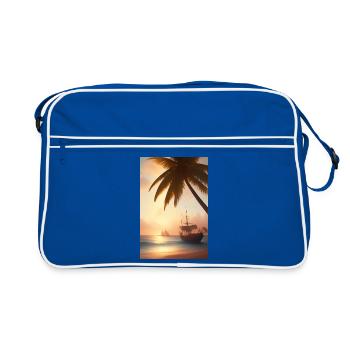 Karibik Palmen Strand - Retro Tasche - Blau/Weiß - Vorne