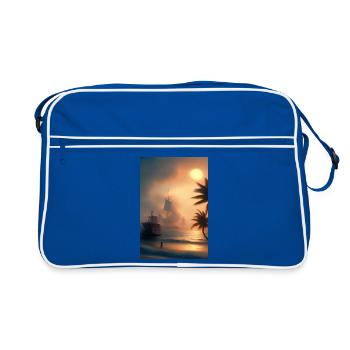 Karibik Palmen Strand - Retro Tasche - Blau/Weiß - Vorne