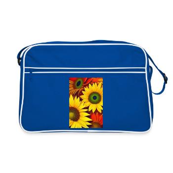 Sonnenblumen - Retro Tasche - Blau/Weiß - Vorne