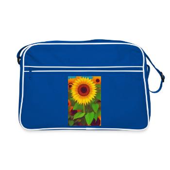 Sonnenblumen - Retro Tasche - Blau/Weiß - Vorne