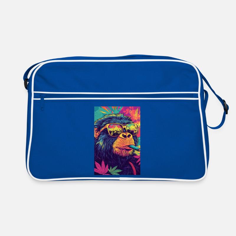 Singe psychédélique avec des lunettes de soleil - Sac Retro - bleu/blanc