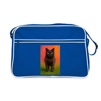 Nachtkatze mit Farbexplosion im Hintergrund - Retro Tasche - Blau/Weiß - Vorne