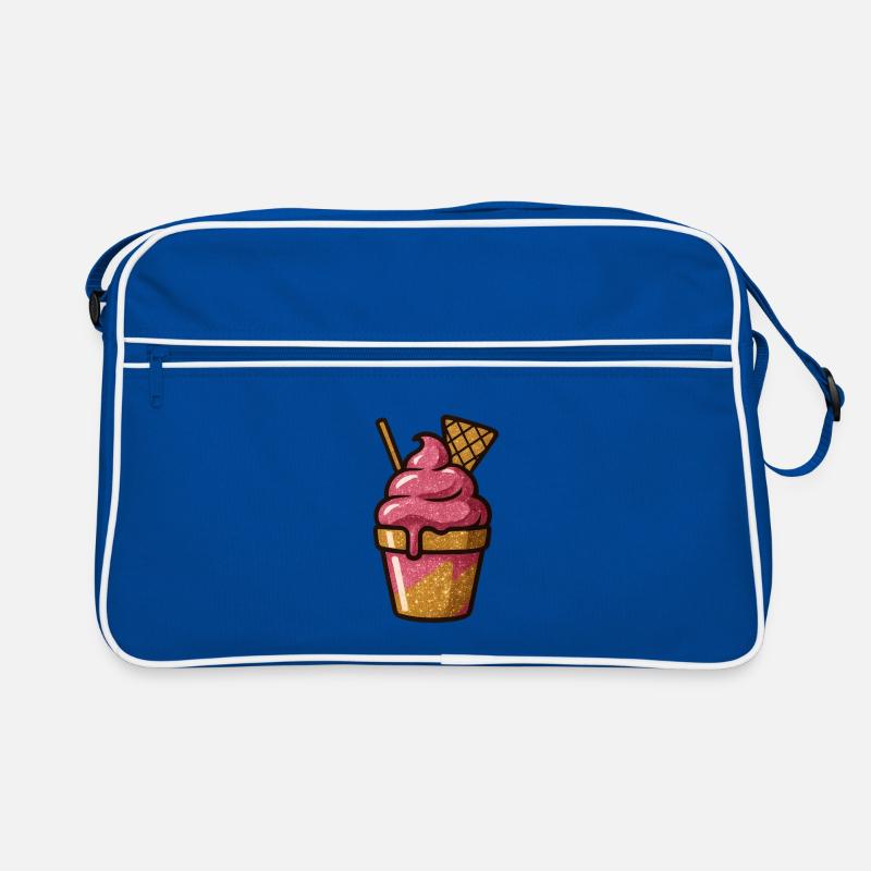 Glitzerndes Pinkes Eisbecher Motiv - Retro Tasche - Blau/Weiß