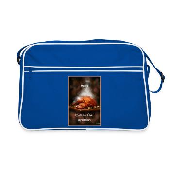 Weihnachten Braten Schürze kochen Geschenk Koch  - Retro Tasche - Blau/Weiß - Vorne