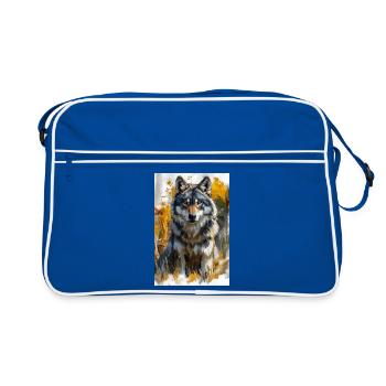 Illustration eines Wolfes - Retro Tasche - Blau/Weiß - Vorne
