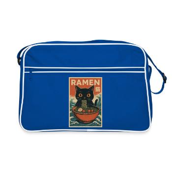 Ramen Katze Retro Poster - Retro Tasche - Blau/Weiß - Vorne