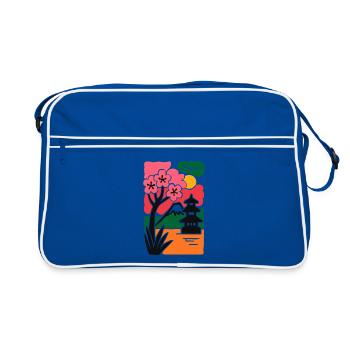 Sakura Tempel am See Japan - Retro Tasche - Blau/Weiß - Vorne