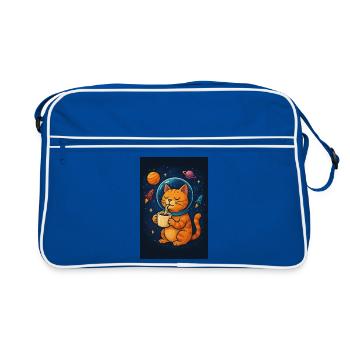 Cat in spacesuit drinking coffee - Retro Bag - blue/white - Front