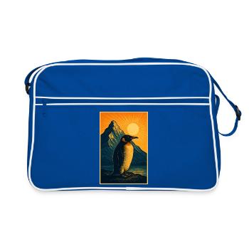 Northern Lights penguin at sunset - Retro Bag - blue/white - Front