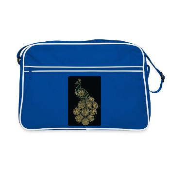 Goldener Pfauenmandala: Königliches und elegantes Design - Retro Tasche - Blau/Weiß - Vorne