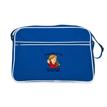 Karikatur: Politikerin mit Saftbox - Retro Tasche - Blau/Weiß - Vorne