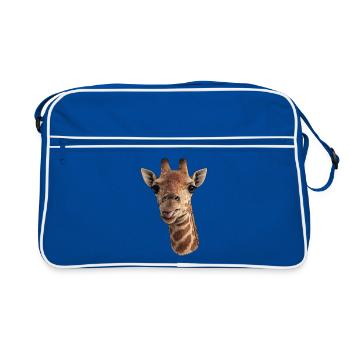 Giraffe head with tongue - close-up - Retro Bag - blue/white - Front