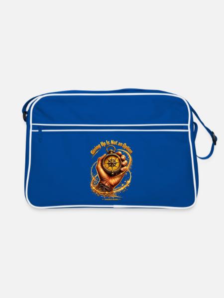 Giving up is not an Option/Motivation Compass - Retro Tasche - Blau/Weiß