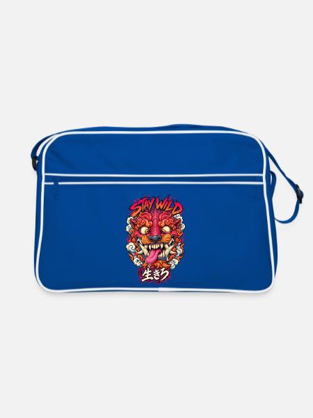 Stay Wild Tiger Neon Kopf - Retro Tasche - Blau/Weiß