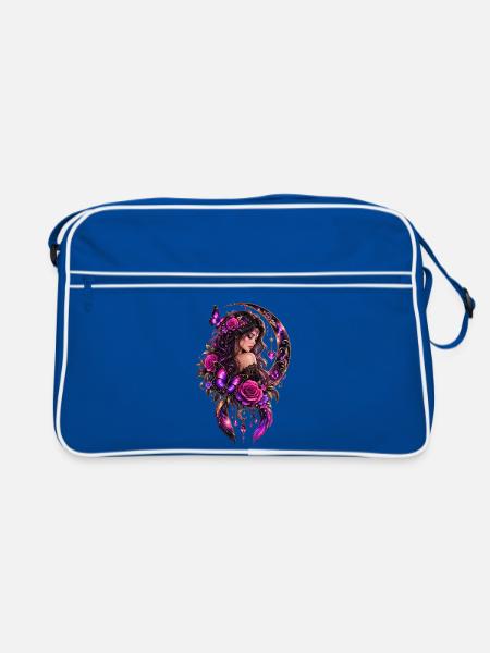 Mondgöttin mit Rosen und Schmetterlingen - Retro Tasche - Blau/Weiß