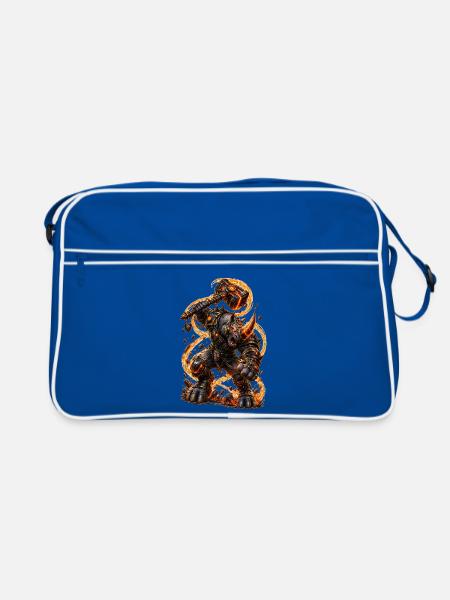 Cyber Nashorn – Futuristisches Neon Rhino - Retro Tasche - Blau/Weiß