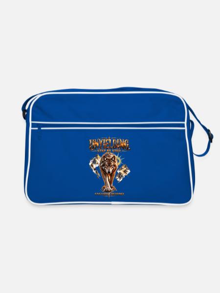 Unbeugsam . Wolf – Schritt für Schritt - Retro Tasche - Blau/Weiß
