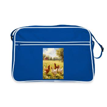 Weidehühner im sonnenbeschienenen Feld - Retro Tasche - Blau/Weiß - Vorne