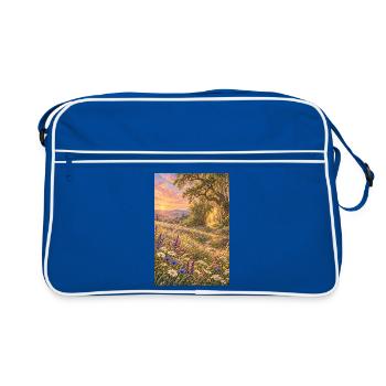 Wildblumen im goldenen Abendlicht - Retro Tasche - Blau/Weiß - Vorne
