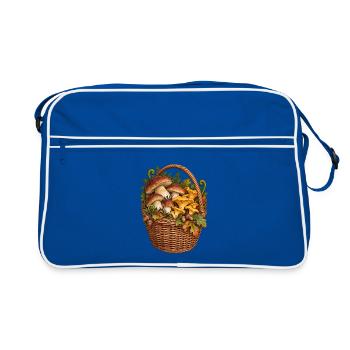 Pilzkorb voller Waldschätze - Retro Tasche - Blau/Weiß - Vorne