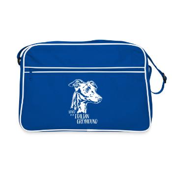 Loved by an ITALIAN GREYHOUND Hundespruch Wilsigns - Retro Tasche - Blau/Weiß - Vorne