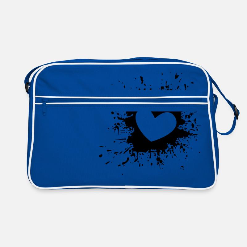 Herz mit Farbspritzern - Retro Tasche - Blau/Weiß