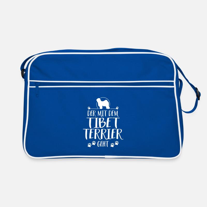 DER MIT TIBET TERRIER GEHT Hunde Spruch Wilsigns - Retro Tasche - Blau/Weiß