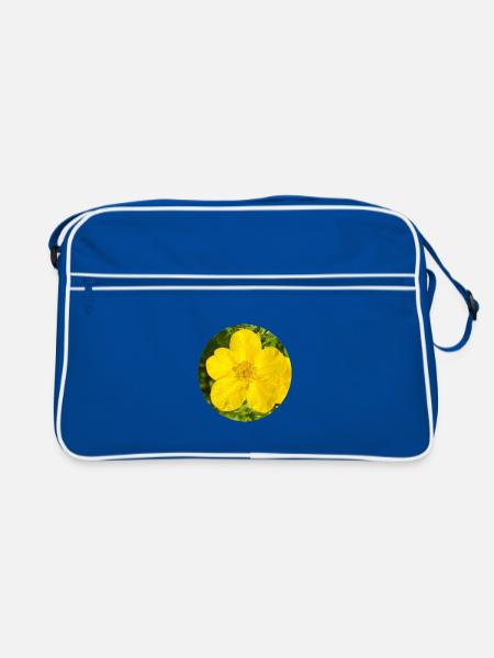 Gelbe Wildblume - Retro Tasche - Blau/Weiß