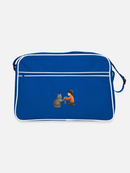 Teodoro y la bufanda azul | Junge und Katze - Retro Tasche - Blau/Weiß