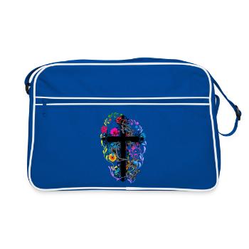 Blumen Blüten Kreuz Jesus Gott Kreuze Flora - Retro Tasche - Blau/Weiß - Vorne