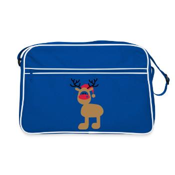 Moose with Christmas hat - Retro Bag - blue/white - Front