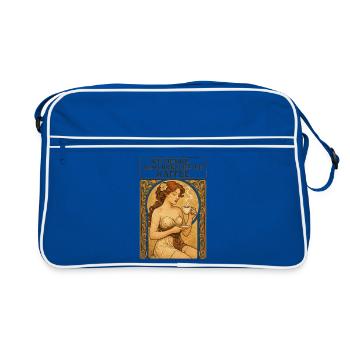Pin-Up Frau mit Kaffee im Art-Nouveau-Stil - Retro Tasche - Blau/Weiß - Vorne
