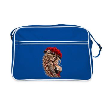 Wild Skull Queen – Schwarzwald Rebellin - Retro Tasche - Blau/Weiß - Vorne