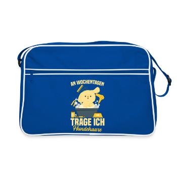 An Wochentagen trage ich Hundehaare - Retro Tasche - Blau/Weiß - Vorne