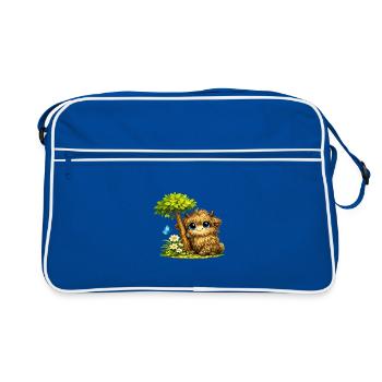 Un doux bœuf poilu sur la prairie fleurie - Sac Retro - bleu/blanc - Devant