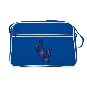 Fleurs de cerisier et papillons, printemps. - Sac Retro - bleu/blanc - Devant