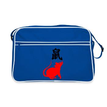Rat de caractère chinois avec rat rouge - Sac Retro - bleu/blanc - Devant