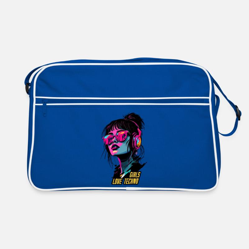 Neon Techno Mädchen Porträt Retro Tasche