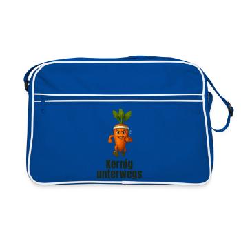 Hearty on the go - carrot vegetable caricature - Retro Bag - blue/white - Front